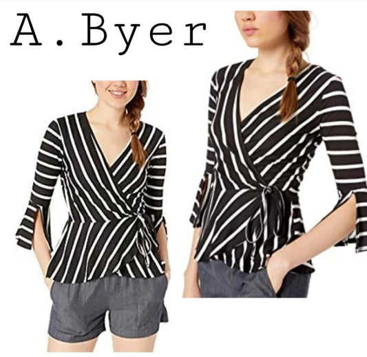 A. Byer blk/wht striped wrap blouse. Sz Sm