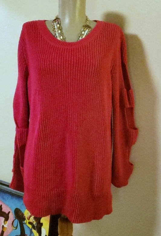 A.N.A red peekaboo sleeves sweater. Sz L