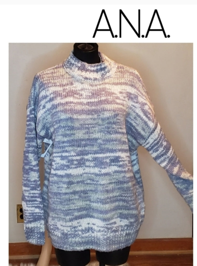 A.N.A. gray/white mock neck Sweater.  Sz Med