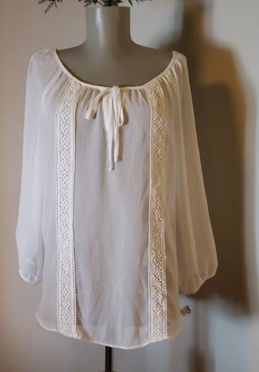 AB Studio white sheer peasant top.  Sz Med