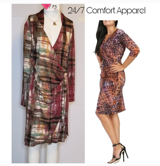 24/7 Comfort Apparel faux wrap dress. Sz Med