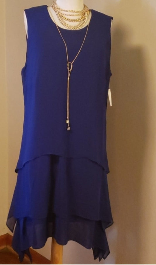 Addressing Woman blue layered dress.  Size Lrge