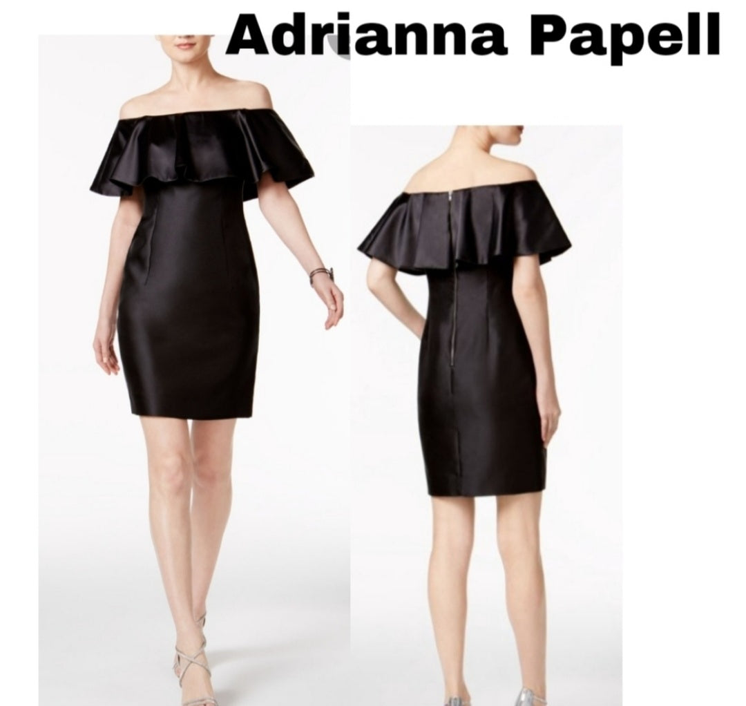 ADRIANNA PAPELL $149 Black Ruffled Sleeveless Sheath Dress.  Sz 14