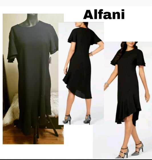 Alfani Ruffled Asymmetrical Dress MSRP $99 Size 12 NEW.  blk.