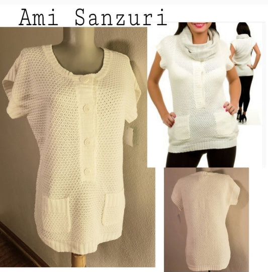 Ami Sanzuri white cardigan vest Sz Med. NWT