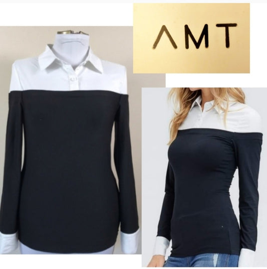 AMT blk/wht colorblock twofer top. Sz Sm