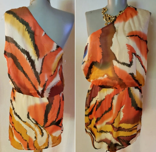 Animal print one shoulder dress.  Sz Med