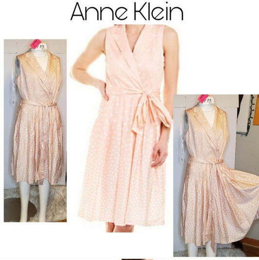 ANNE KLEIN Polka Dot Tie-waist Fit & Flare Dress.