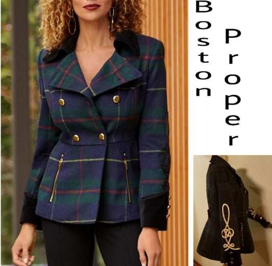 Boston Proper PLAID PEPLUM SOUTACHE JACKET

 Sz 4
