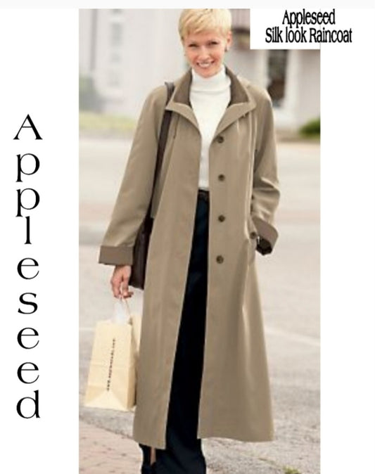 Appleseed's long silk look raincoat.  Sz Lrge