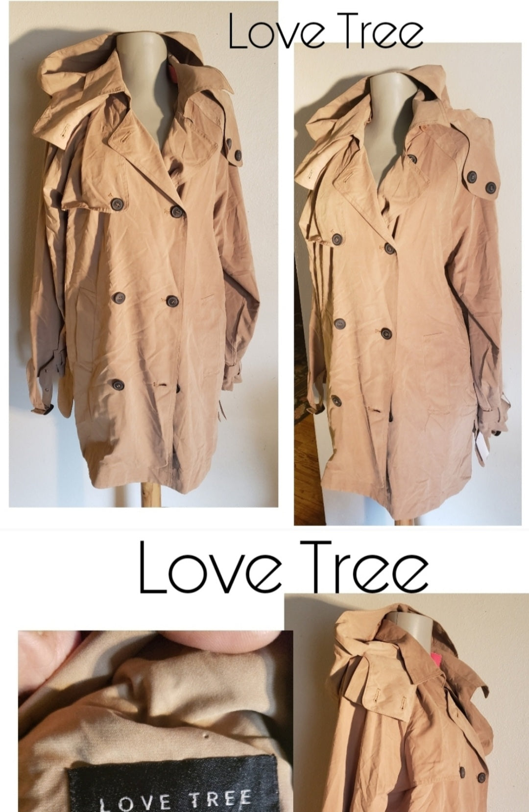 Love Tree double-breasted Trench. Sz Lrg