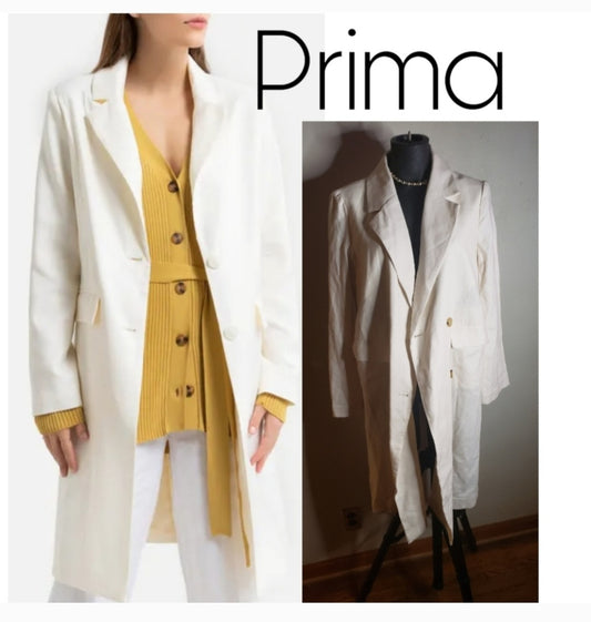 Prima Cream LINEN Duster/Light Trench. Sz Med. NWTs