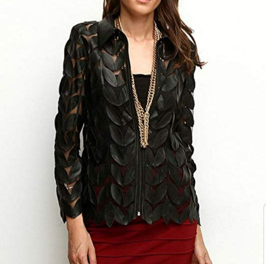 Z Bella Design blk leather leaf jacket. Sz XS