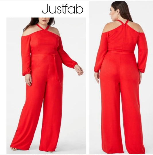 Justfab Cold Shoulder Halter Jumpsuit. Sz XXL.