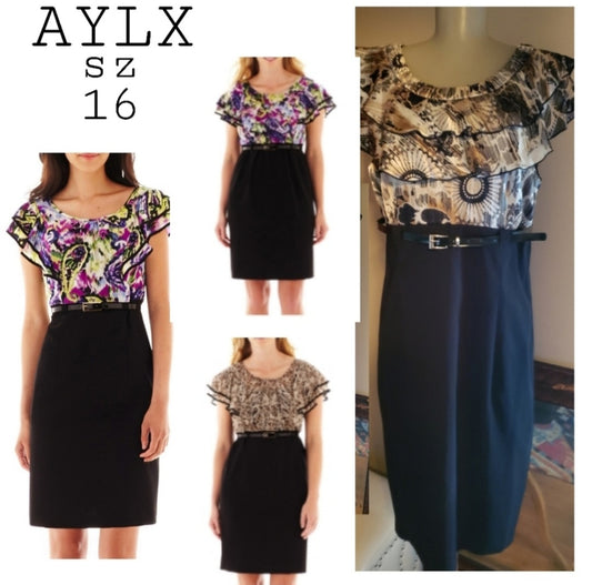 AYLX cap sleeve animal print sheath dress. Sz 16