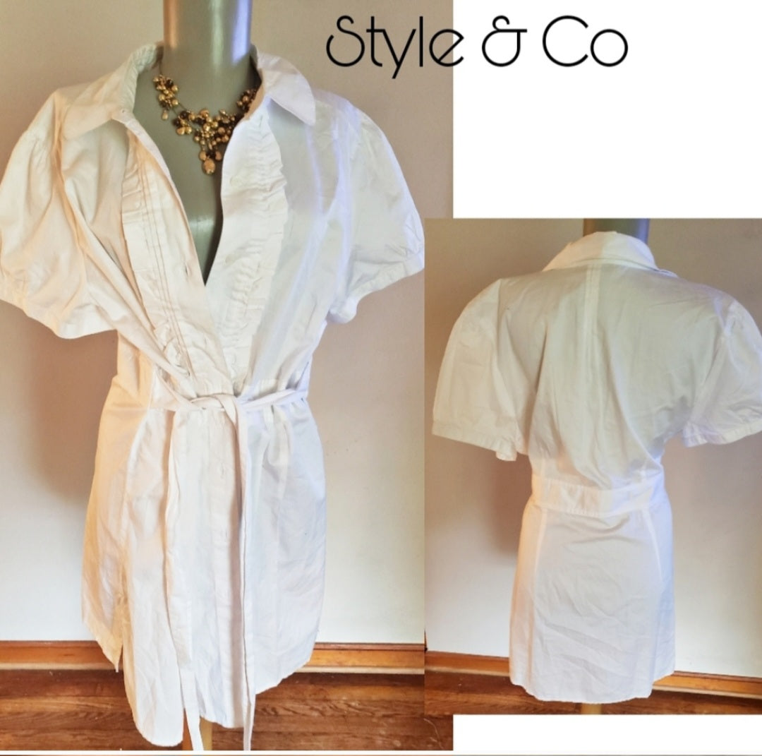 Style & Co white cotton shirt dress. Sz 16