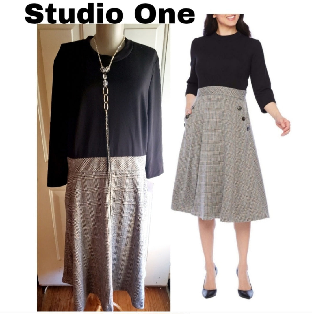 Studio One plaid Midi fit/flare dress Plus size 16