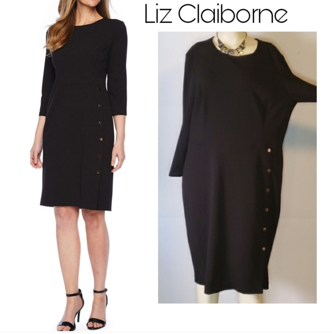 Liz Claiborne black sheath button dress Sz 12 & 16