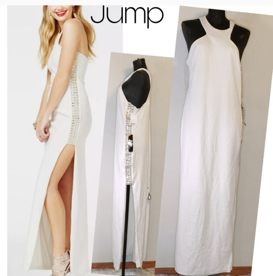 Jump Apparel Womens Rhinestone-Trim A-line Gown Dress, White.  Sz 15/16.  New.