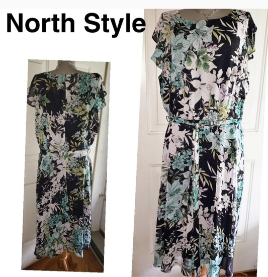 North STYLE floral ruffle belted chiffon dress 18