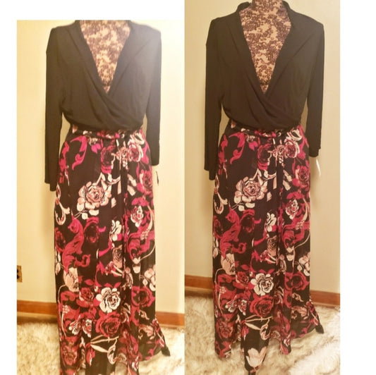 R&K Floral Maxi Dress.  Sz 18 ( blk)