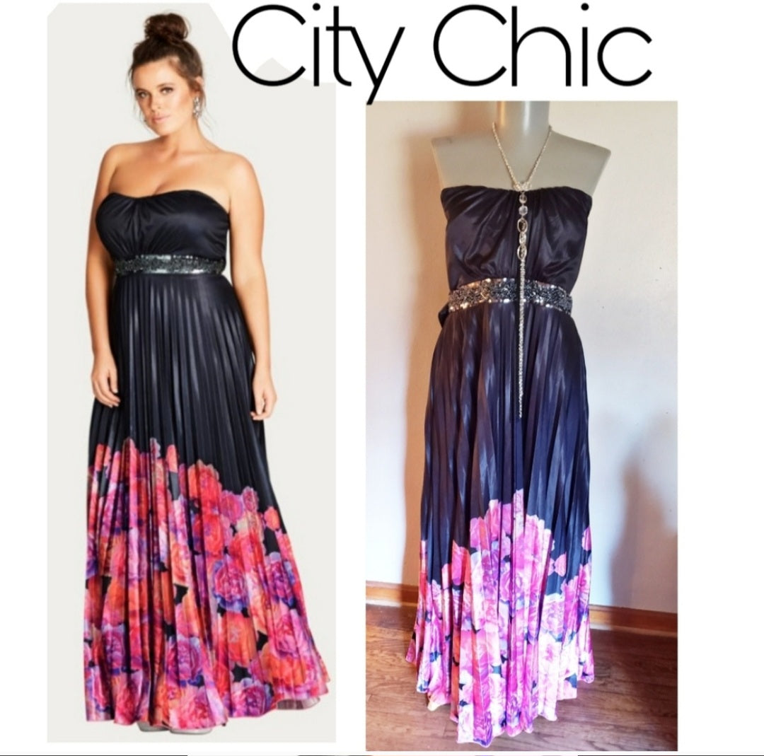 City Chic "Helena Border" Print maxi dress.  Sz 16