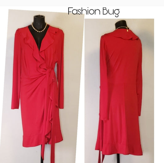 Fashion Bug red ruffle wrap dress.  Sz 1x. Stretch.