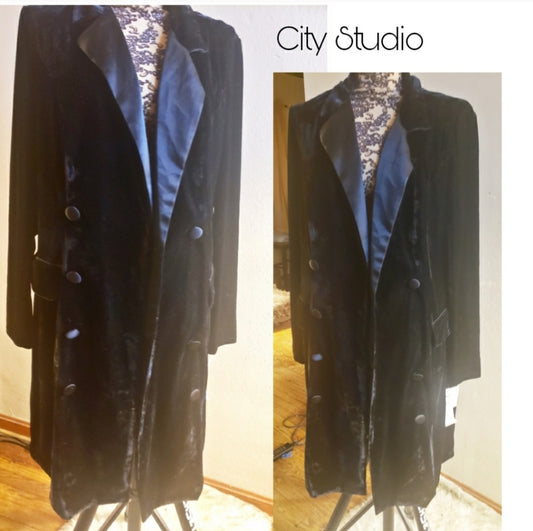 City Studio Velvet Tuxedo Long Blazer Dress. Plus Sz 1x