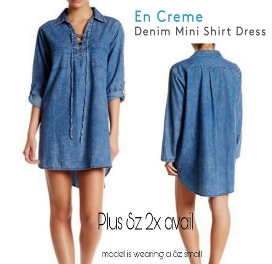 En Creme light denim shirt dress. Sz 2x