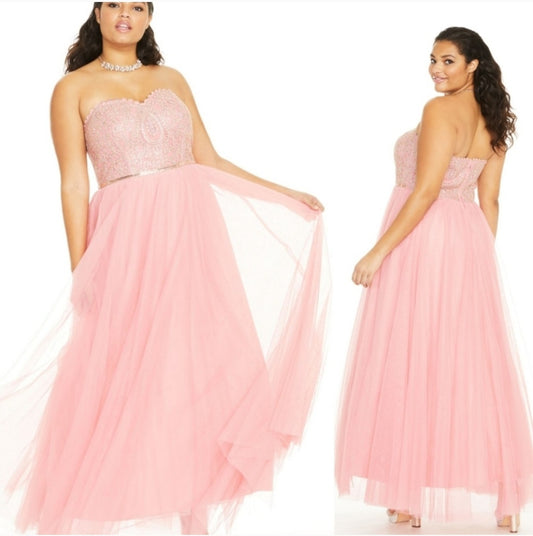 City Studio Studio Gown Passion Embellished Tulle Pink. Sz 18w