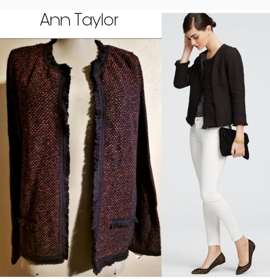 Ann Taylor tweed fringe blazer/jacket. Large petite
