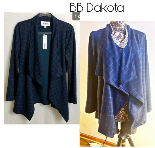 BB Dakota Pinstripe Open Drape Knit Jacket Cardigan Size Large