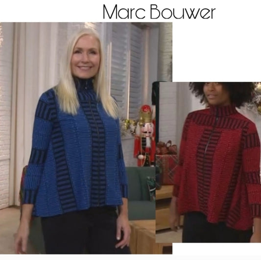 Marc Bouwer Patterned Knit Zip Front Swing Top Lrg