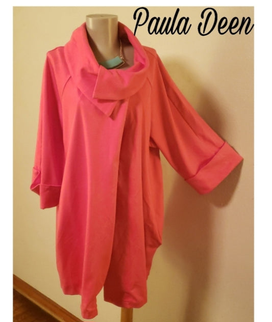 Paula Deen coral cowl neck knit jacket. Sz L 14/16