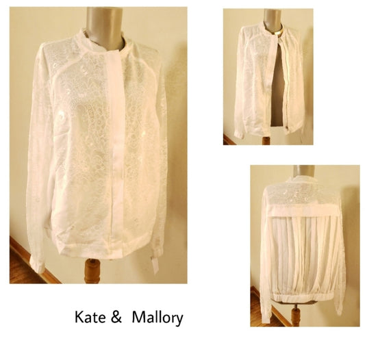 Kate & Mallory pleated/lace zipper jacket.  Sz Lrg