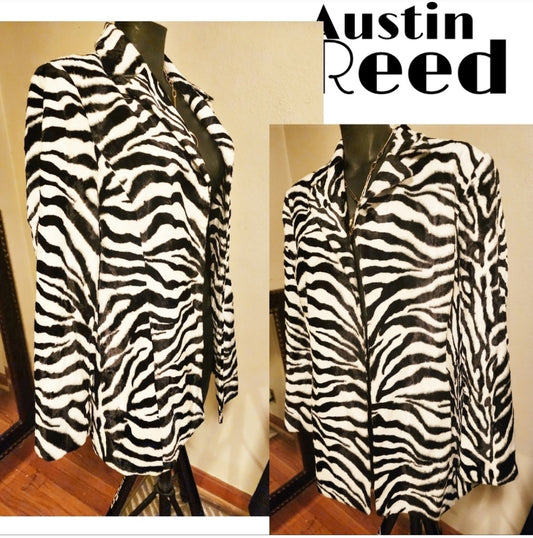Austin Reed zebra print faux fur tailored blazer/jacket.  Plus Sz 16