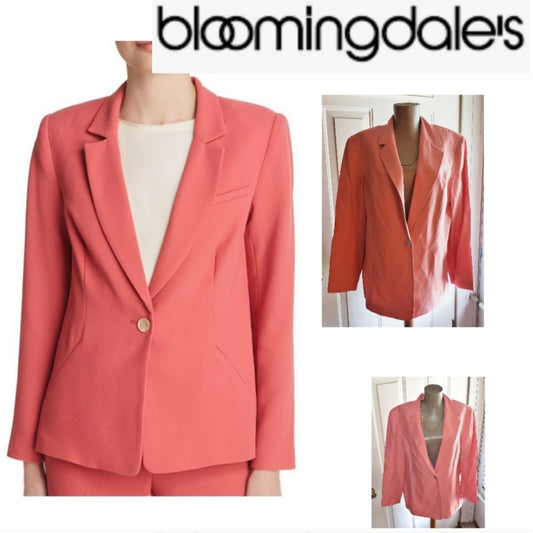 Bloomingdale's Coral silk & linen blazer. Sz 16