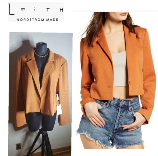 Leith rayon crop blazer. Sz 4x. New. 😍 Mustard/Orange
