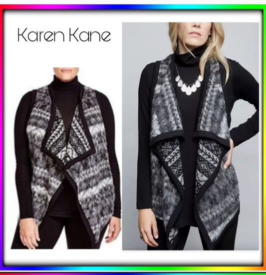 Karen Kane Nordic Print Gray Reversible Vest Sz 1x