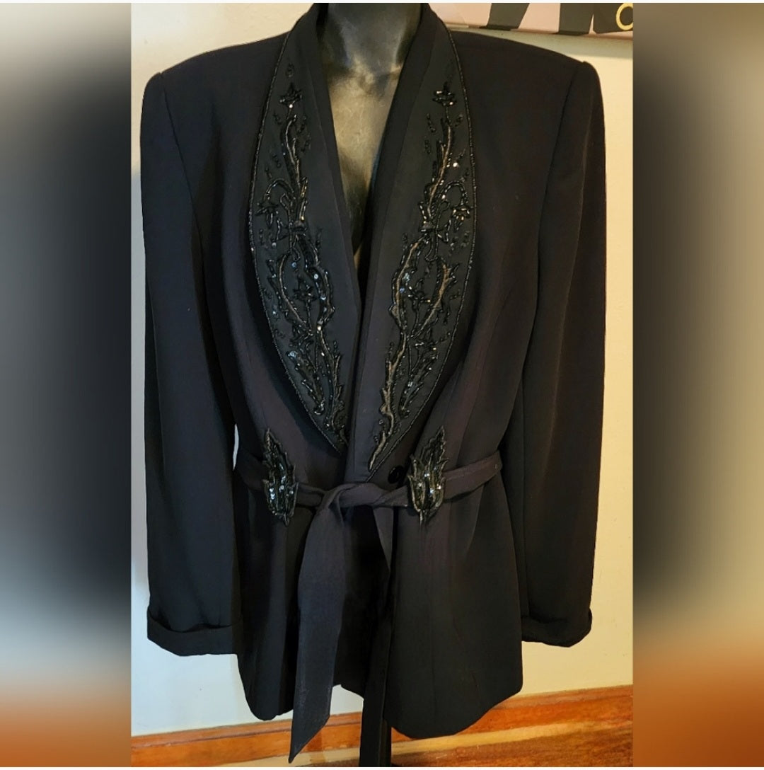 😍 Solini rhinestone embroidered belted evening jacket. Sz 16