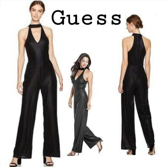 Guess Vida black shimmer jumpsuit. Sz Lrg