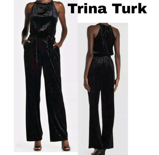 Trina Turk NWT Size Med Chilled Velvet Sleeveless Halter Jumpsuit $288.  Deal!