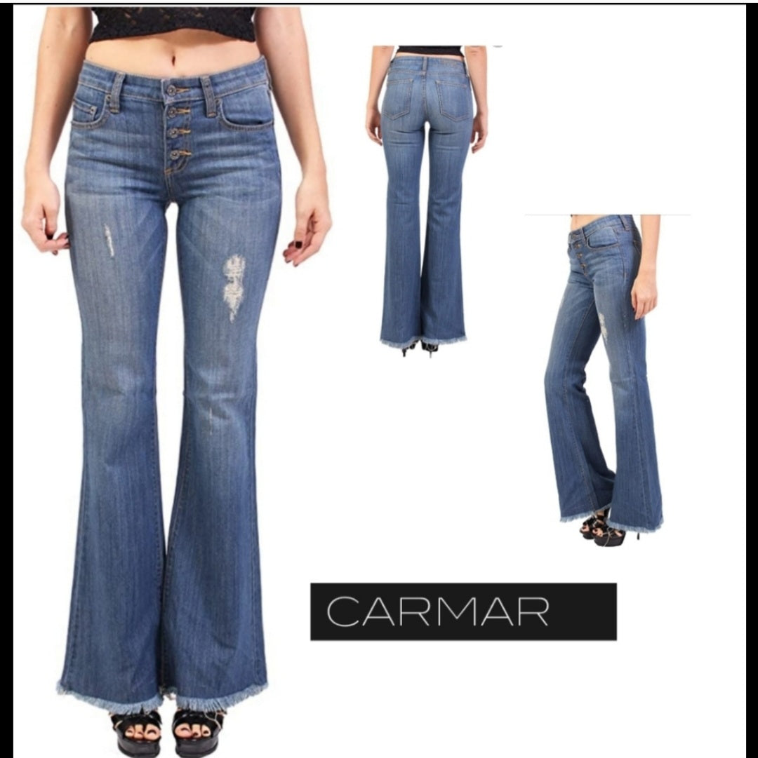 Carmar denim lf mid rise flare jeans. Sz 24