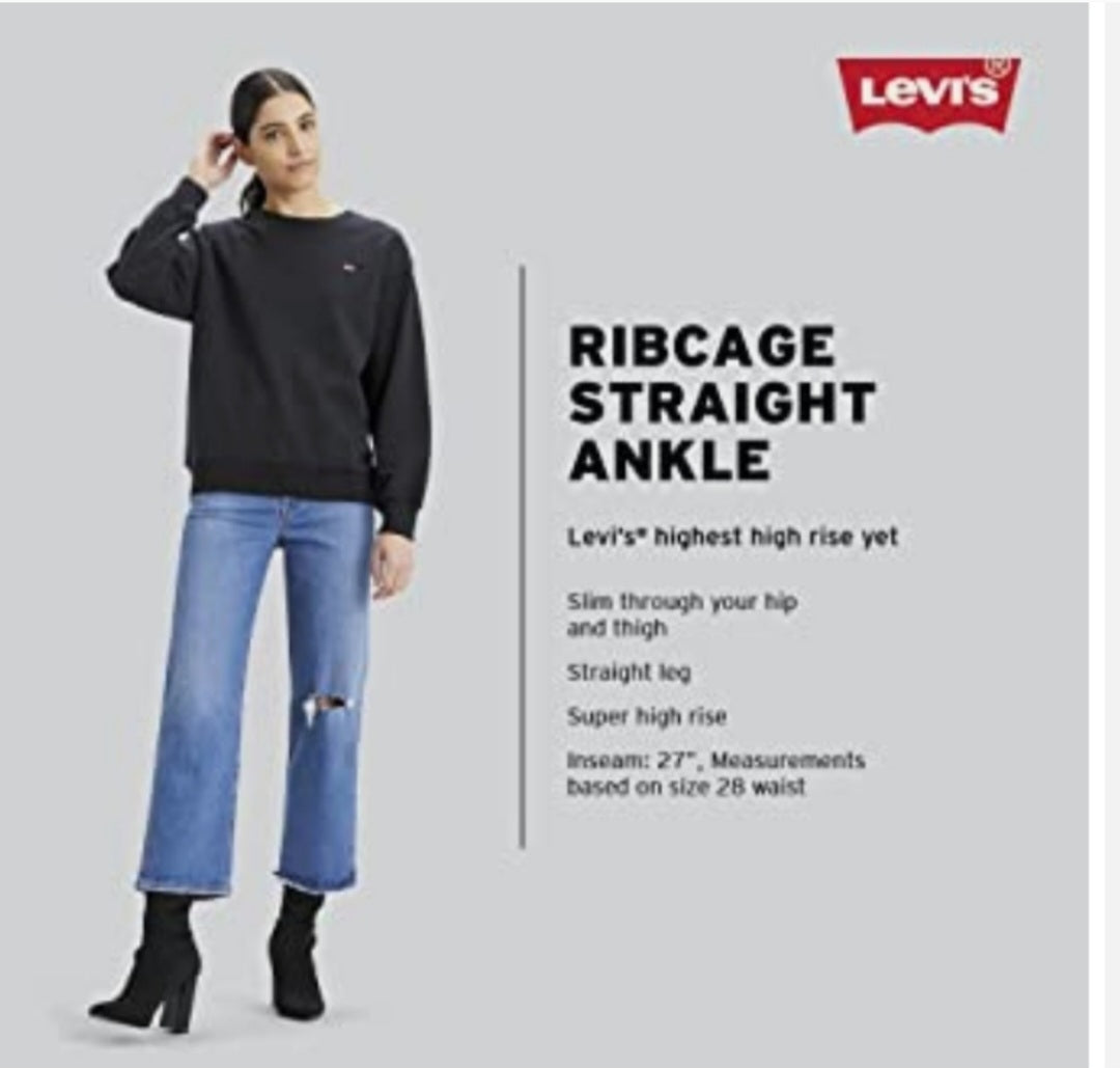 Levi's Premium Ribcage Straight Ankle Jeans. Sz 26x27. New!