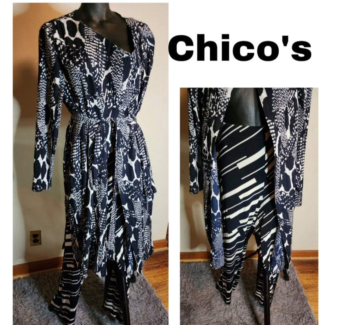 Chico's TRAVELERS COLLECTION Pleated Printed Jacket Set. Chico Sz 3 💥(Size 16)