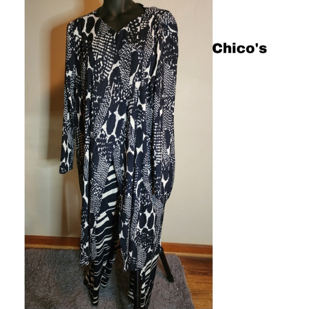 Chico's TRAVELERS COLLECTION Pleated Printed Jacket Set. Chico Sz 3 💥(Size 16)