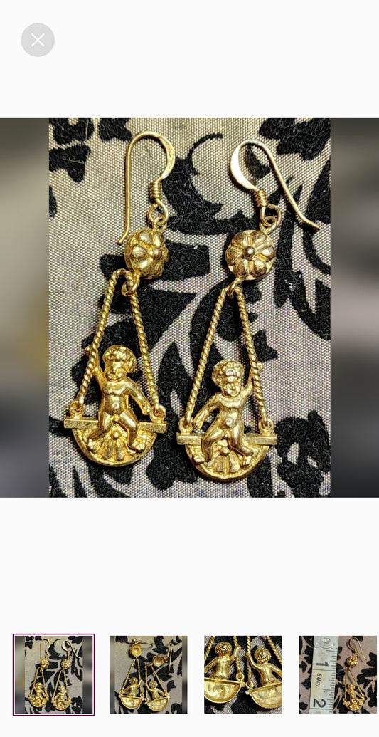 Vintage 14k/925 Sterling Silver Swunging 👼 Cherubs earrings.