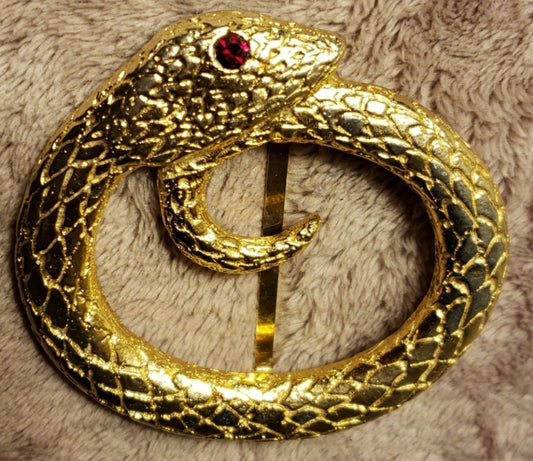 Vntg ruby eyed gold coiled serpent buckle/sash.