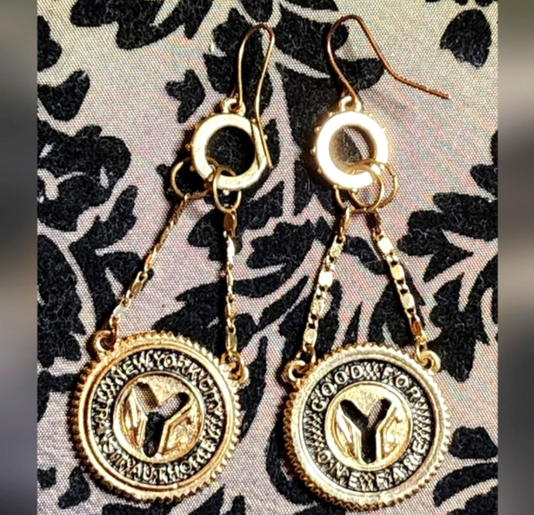 Vintage NYC Subway "Y" Token New York City Transit Authority handcrafted earring