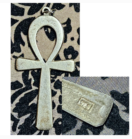 Vintage 925 Sterling Silver 3" ANKH Pendant.